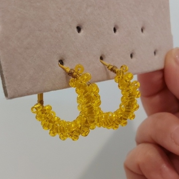 Yellow Beaded Hoop Earrings - Picture 1 of 4